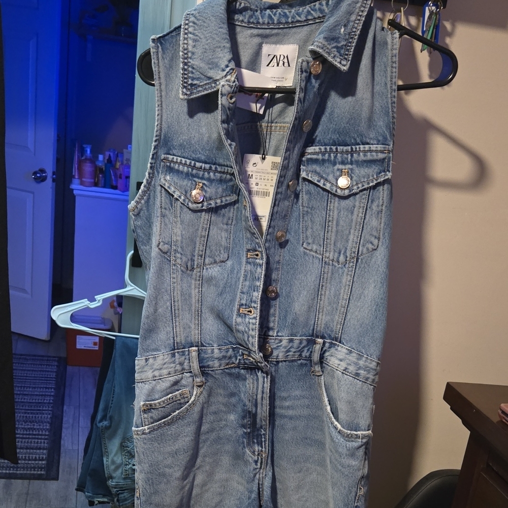 Zara Blue Denim Sleeveless Romper
